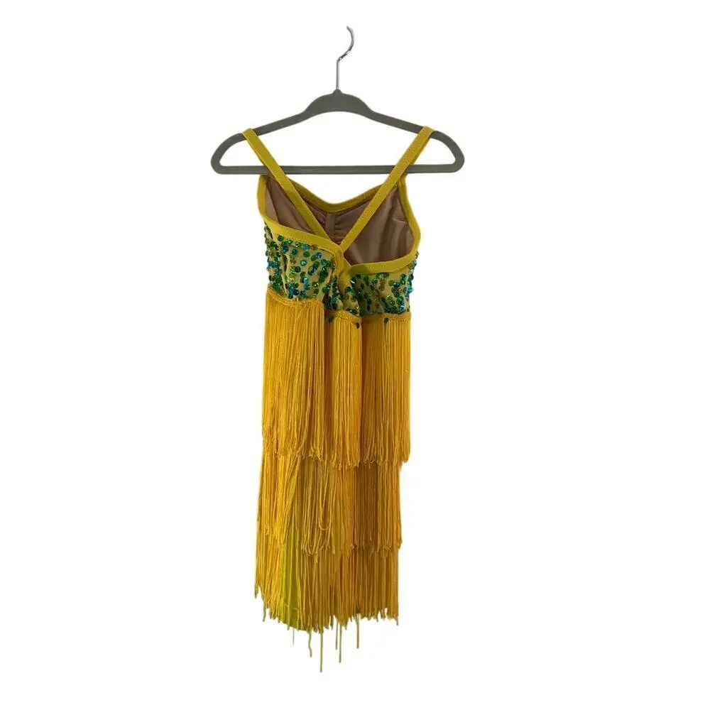 WEISSMAN Girl’s Yellow Sequined Fringe Dance Costume / Size: SC Small 6/6X